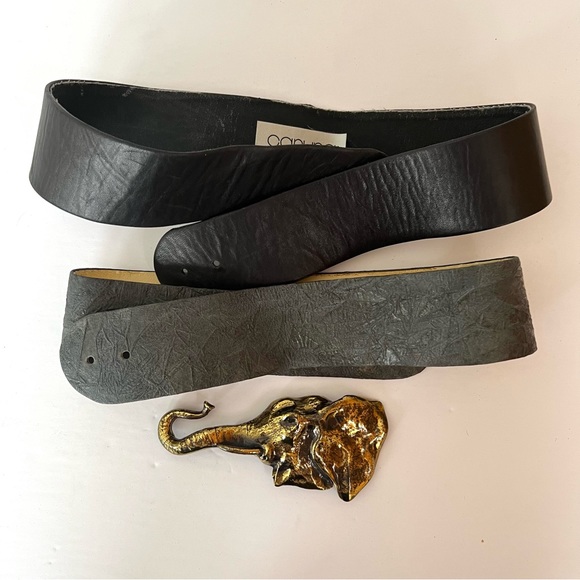 Vintage Elephant Buckle & Leather Belt Set of 2 - Picture 5 of 16
